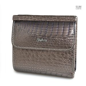 Portefeuille compact en cuir de crocodile