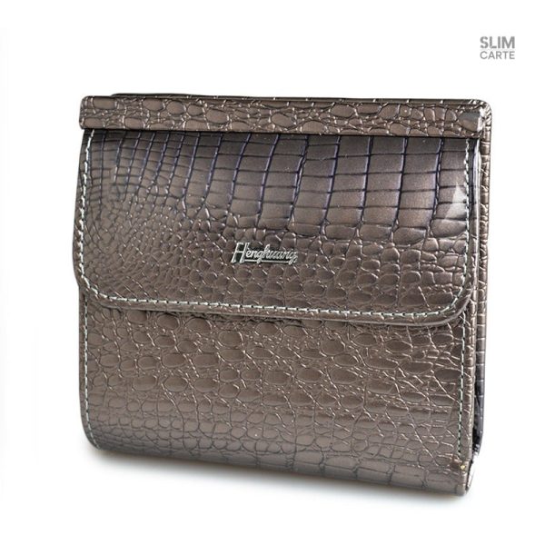 Portefeuille compact en cuir de crocodile