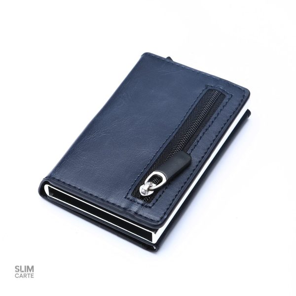 Élégant porte-cartes cuir avec poche zippée