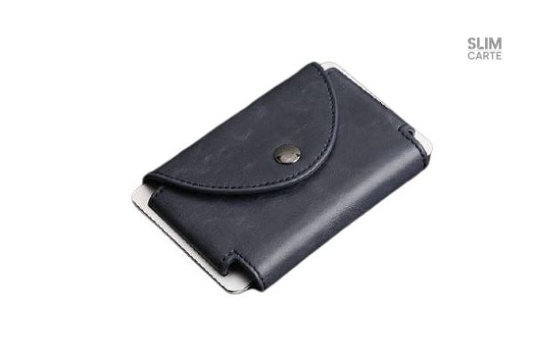 Porte-cartes compact en simili cuir et métal