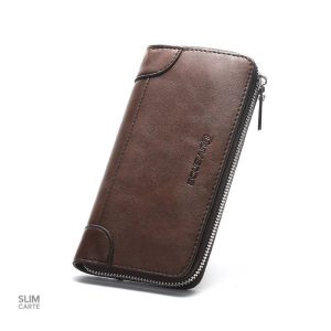 Porte-cartes compact style vintage en cuir naturel