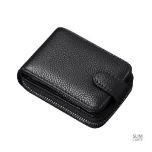 Porte-cartes à glissière, style classique en cuir authentique