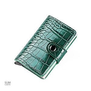 Porte-cartes en cuir style reptile noir