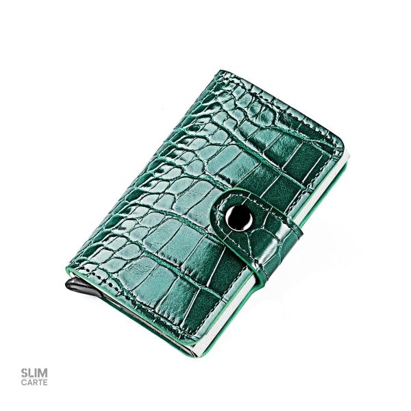 Porte-cartes en cuir style reptile noir
