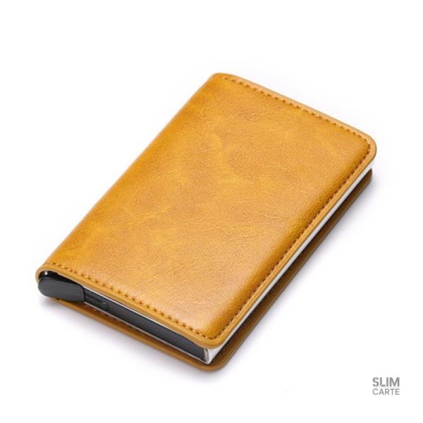 Porte-cartes alliant métal et simili cuir