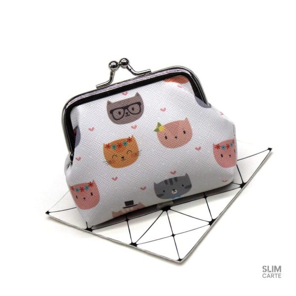 Porte-monnaie textile imprimé chat, un classique