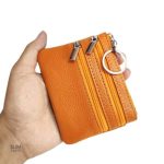 Porte-cartes double zip en simili cuir, design raffiné