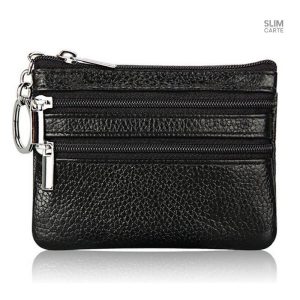 Porte-cartes pratique avec fermeture zip en simili cuir