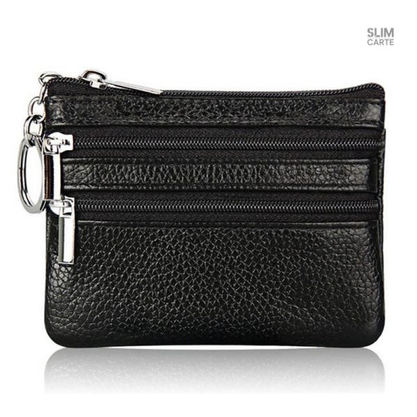 Porte-cartes pratique avec fermeture zip en simili cuir