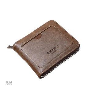 Portefeuille compact zippé en simili cuir
