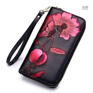 Portefeuille floral en cuir, design unique et vibrant