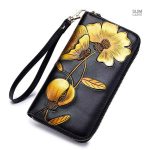 Cuir véritable, portefeuille avec motifs floraux colorés