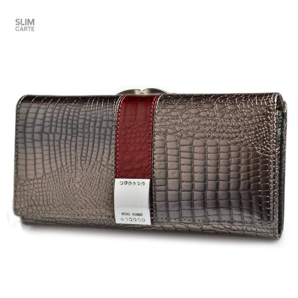 Portefeuille en cuir véritable, design crocodile chic