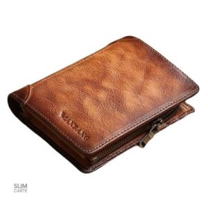 Portefeuille en cuir souple, couleur unique